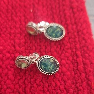 Napier Silver and Green Oval Earrings